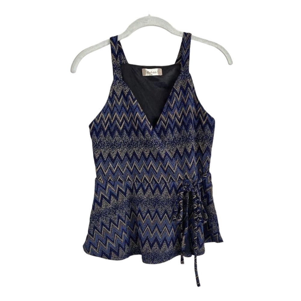 Altar'd State Womens Blue Gold Shimmery Wrap Sleeveless Size M
